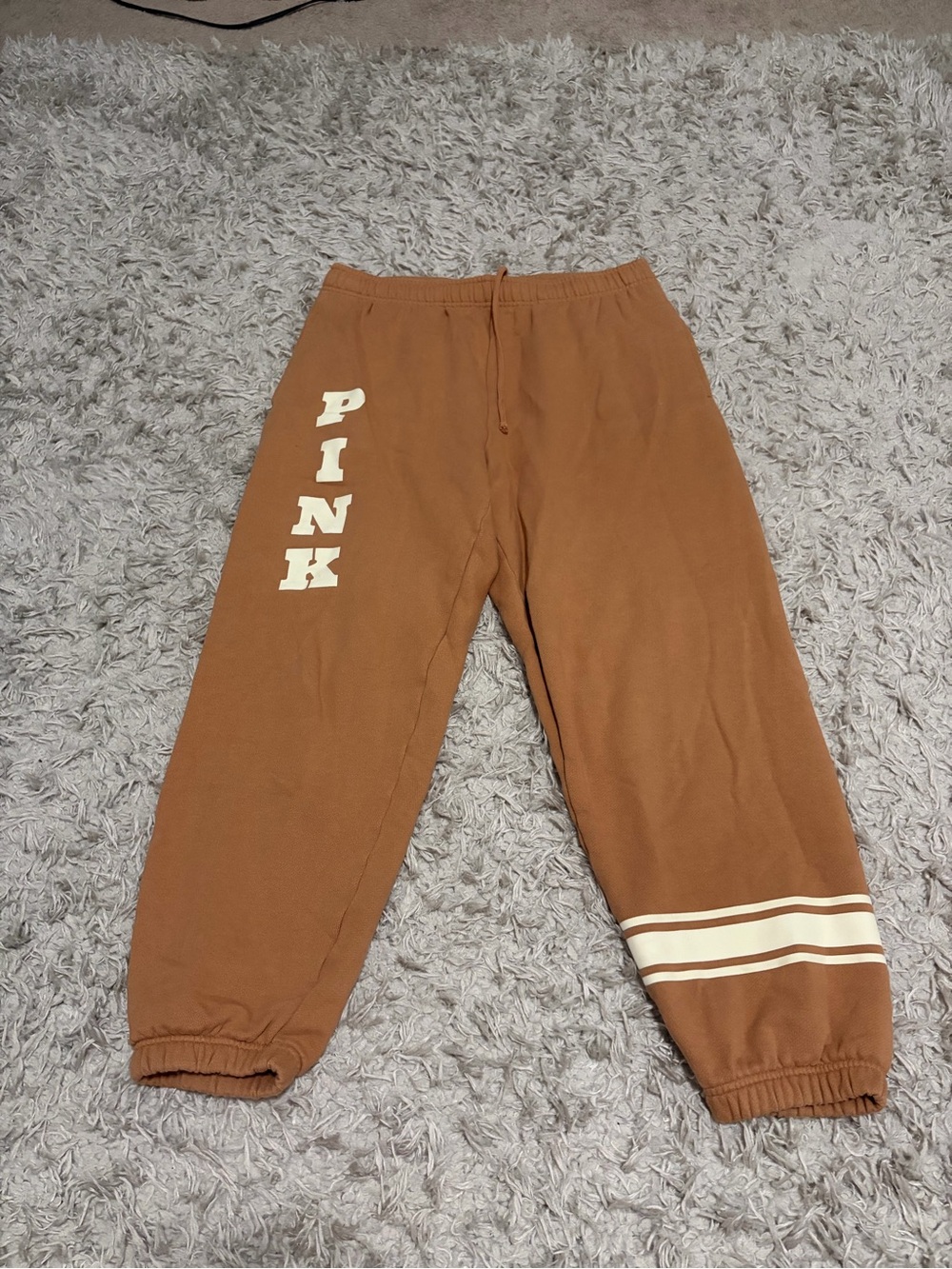 PINK Victoria's Secret Brown Jogger Sweatpants with Cream Stripes